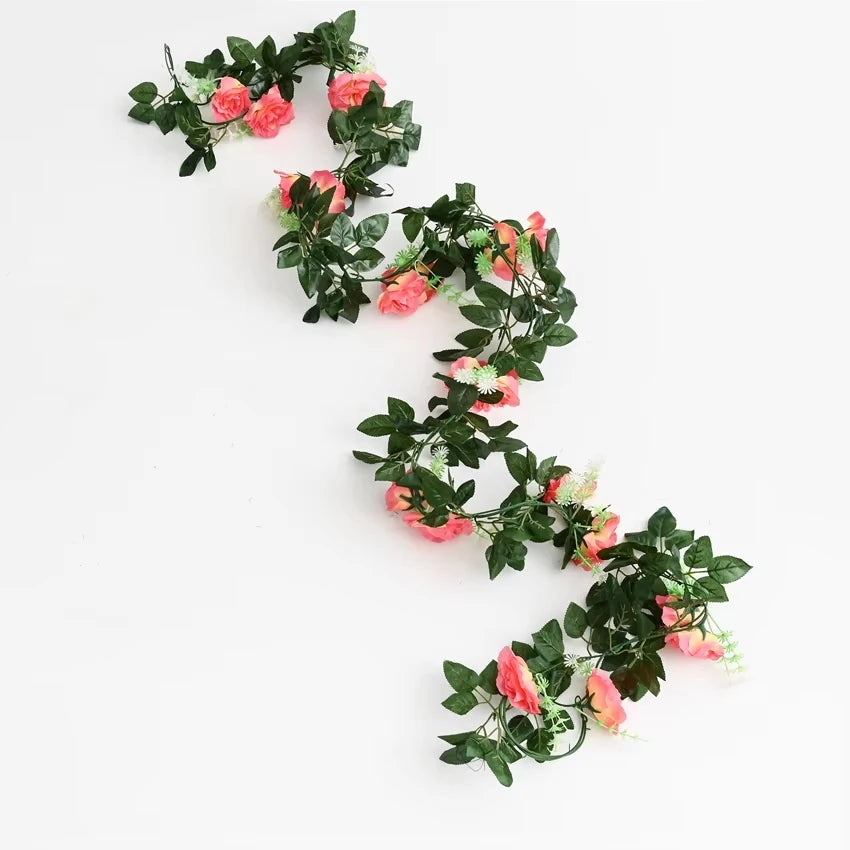 Artificial Rose Vine Silk Garland – Wedding & Home Décor, 220cm Silk Flower Garland Babs Orange 1 pc