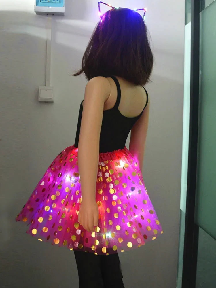 Light-Up Tutu Skirt & Animal Headband – Girls Glow Party Girls Glow Costume Babs rose cat set for 3-10 years girls