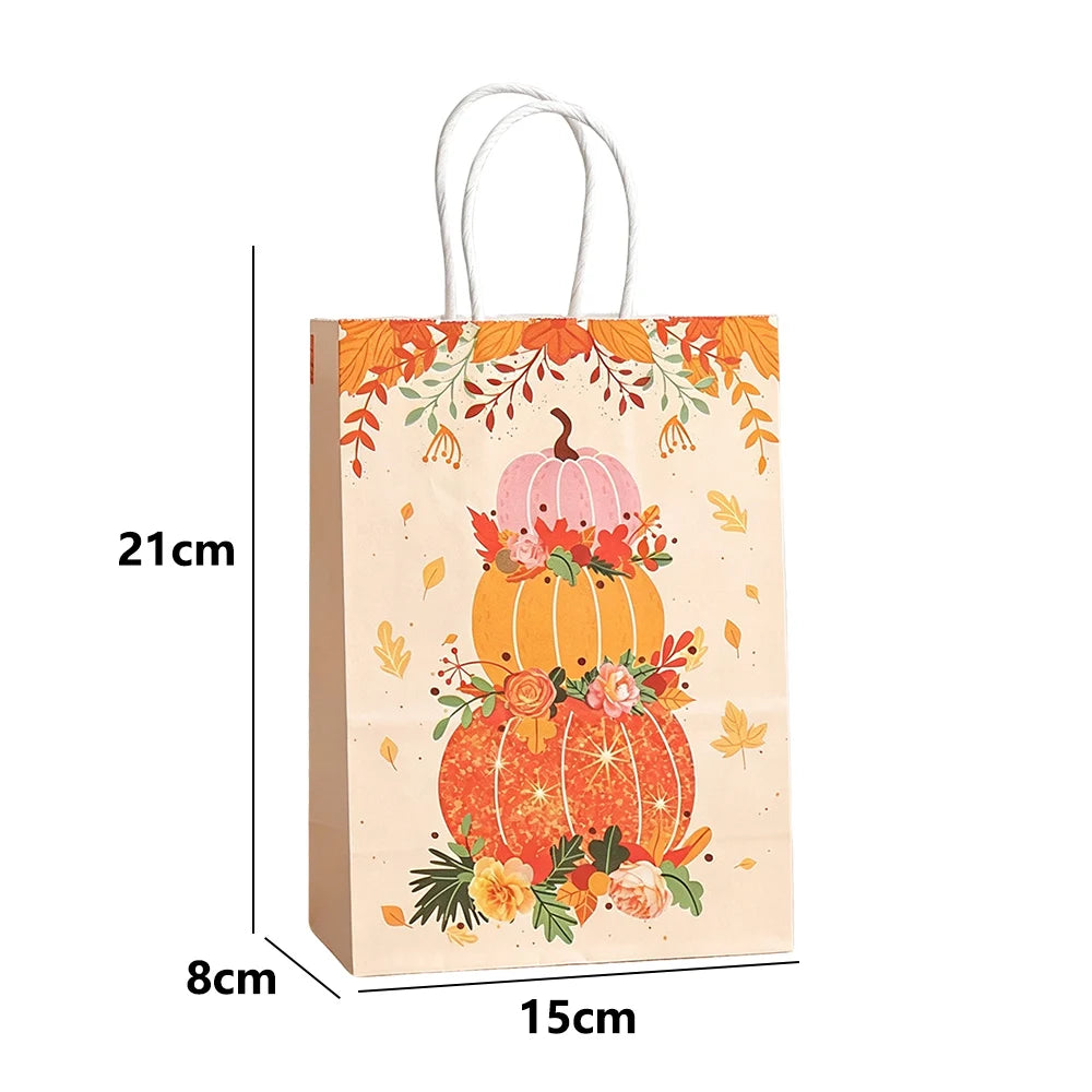Thanksgiving Kraft Gift Bags | Maple Leaf, Pumpkin & Turkey Print Kraft Paper Gift Bags Babs A-6 15x8x21cm 40pcs