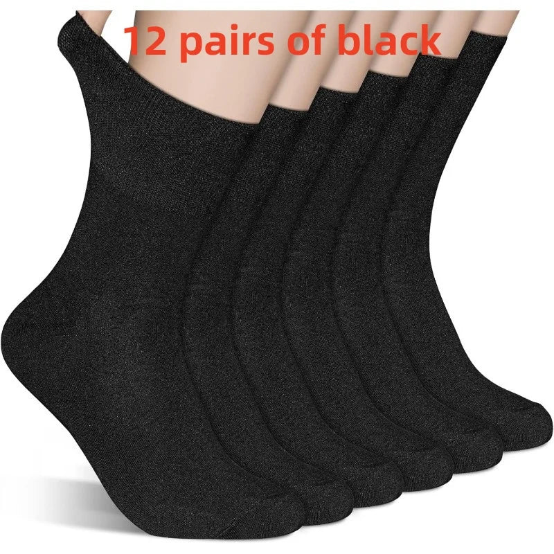 12 Pairs Loose-Top Breathable Knit Socks with Elastic Cuffs Casual Knit Socks Babs black One Size