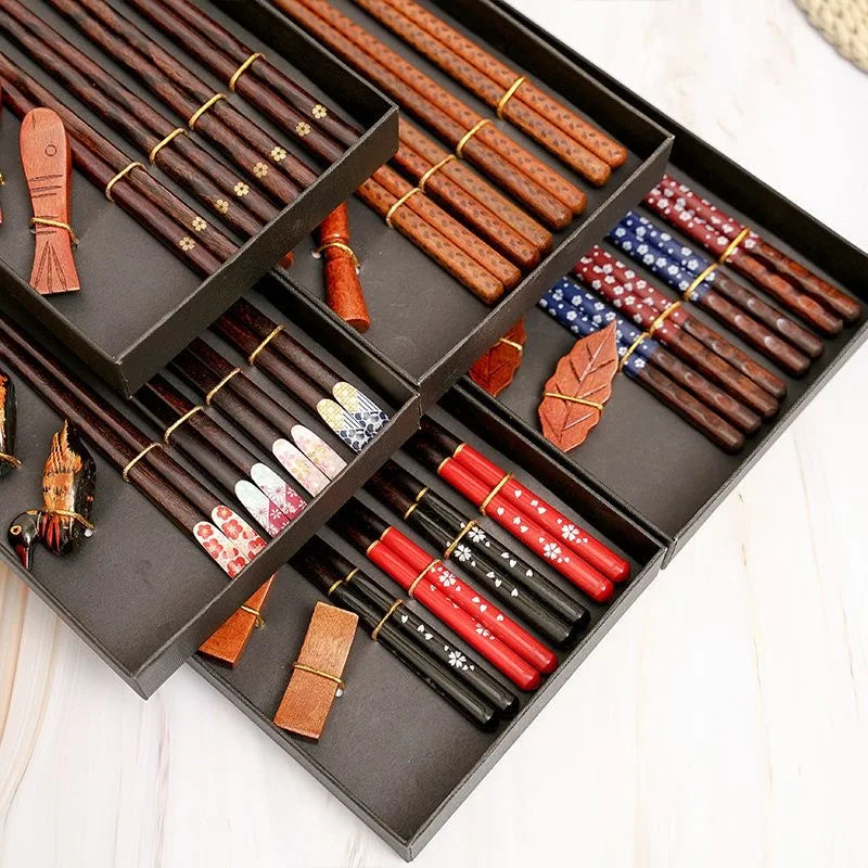 Japanese Style Wooden Chopsticks Gift Box Set – 4 Pairs & Rests Chopsticks Gift Set Babs