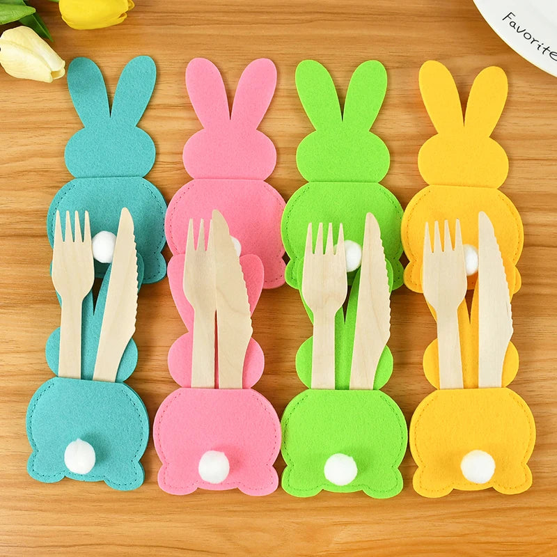 4pcs Easter Felt Rabbit Cutlery Holder Bags | Party Tableware Cutlery Holder Bags Babs