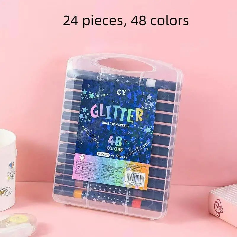 Dual Brush Glitter Metallic Art Markers 24–96 Colors | HUXUAN Glitter Art Markers Babs 24pcs