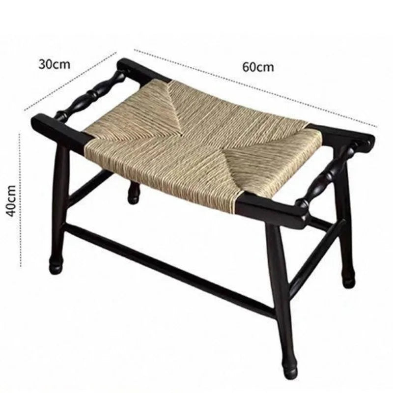 Rattan Wooden Stool – Luxury Entrance Hall & Living Room Seat Decorative Wood Stool Babs Black