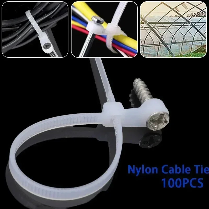 100pcs Nylon Cable Ties with Screw Mount – Self-Locking Organizer Nylon Cable Ties Babs