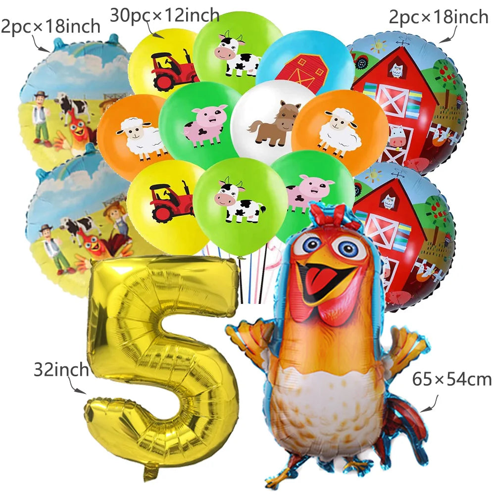 Farm Animal Foil Balloons Set – Cow Sheep Duck Pig Party Decor Party Balloons Set Babs Light Yellow As show