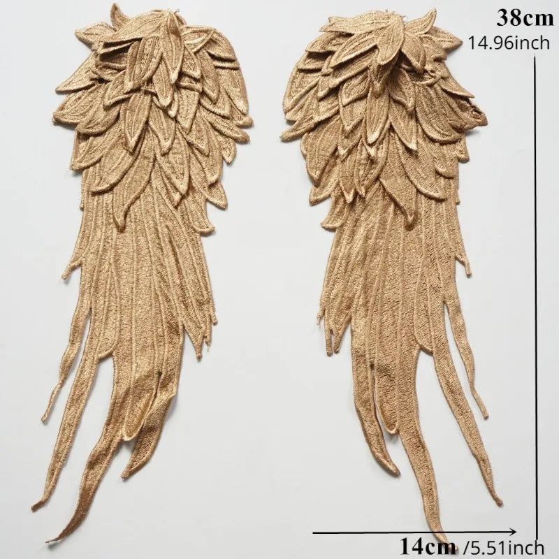 Gold Embroidery Angel Wing Applique Patch – DIY Bridal Dress Embroidery Applique Patch Babs Gold