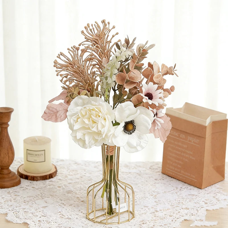 Silk Artificial Peony Daisy & Eucalyptus Stems | Home & Wedding Decor Artificial Flower Stems Babs
