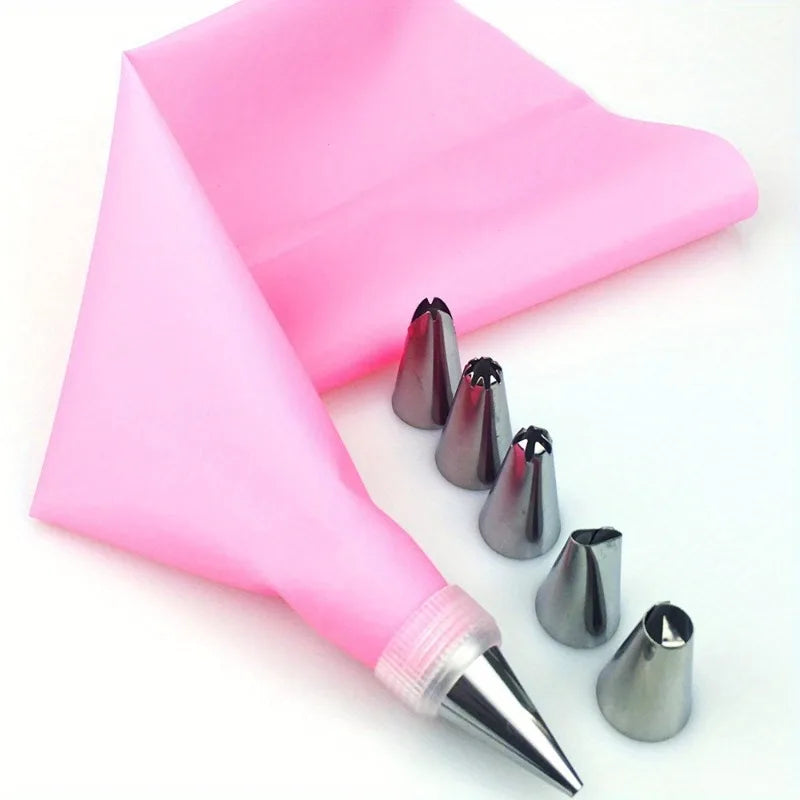 8-Piece Silicone Piping Bag & Steel Nozzle Cake Decorating Set Cake Decorating Set Babs Red