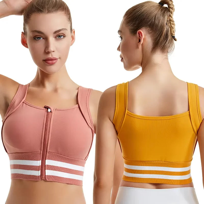Zipper Front Padded Sports Bra Crop Top – Gym Yoga Plus Size Padded Sports Bra Babs