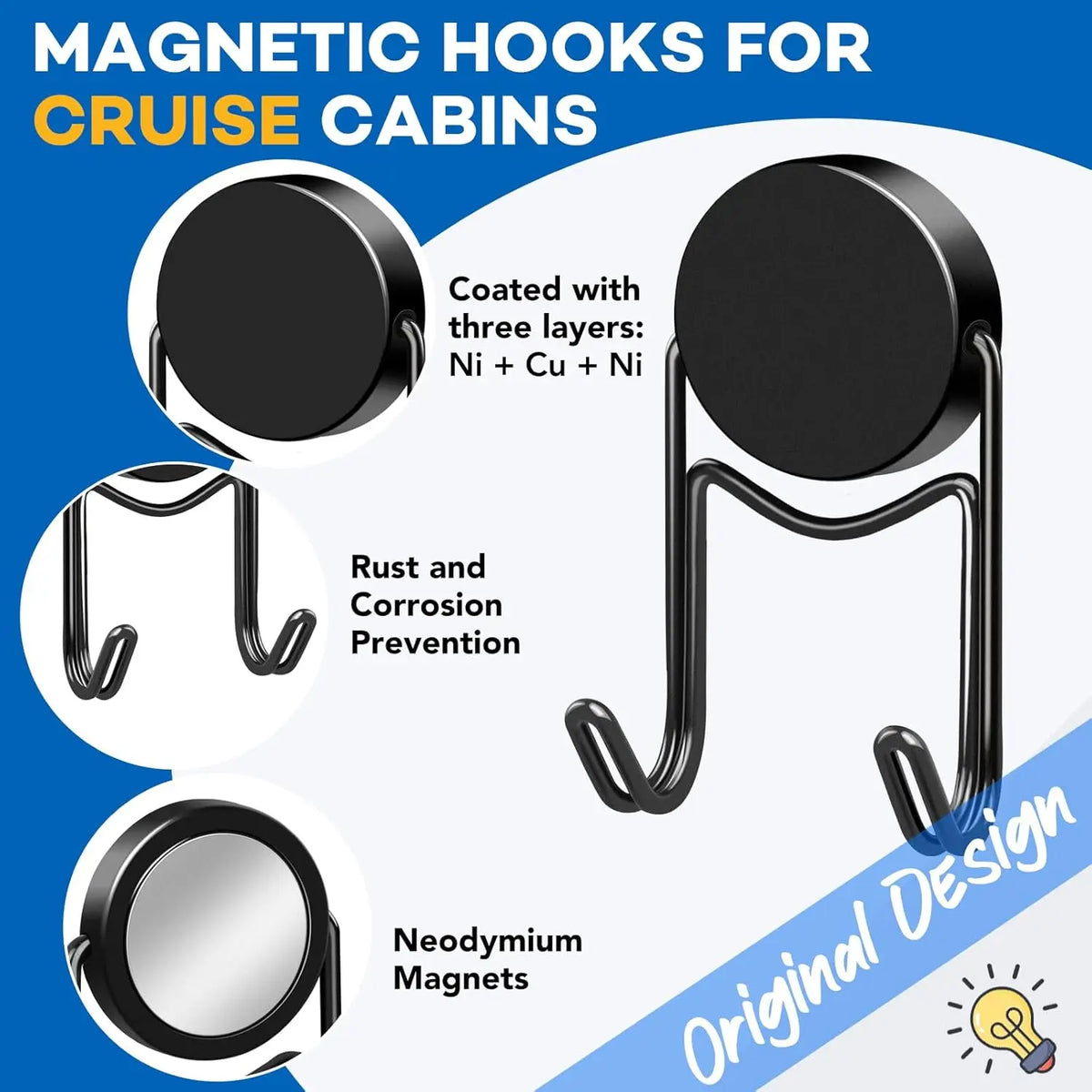 Heavy Duty Magnetic Double Hooks | Extra Strong Stainless Steel Magnetic Hook Hanger Babs