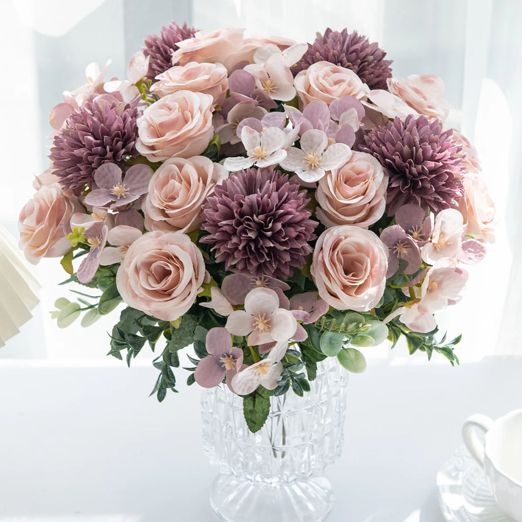 Silk Artificial Flower Bouquet – Rose Peony Hydrangea Home Decor Artificial Flower Bouquet Babs
