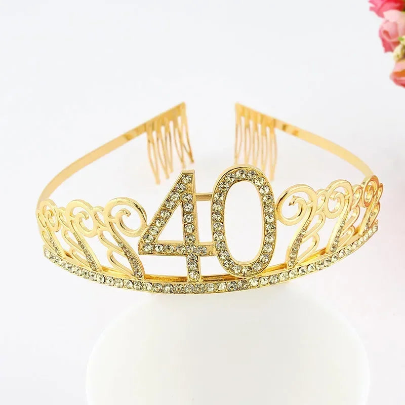 Rose Gold Satin Sash & Crystal Crown Tiara Set – Birthday Party