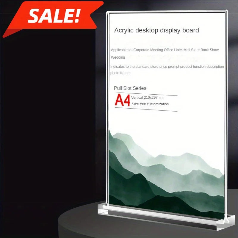 Acrylic Double-Sided T-Type Menu & Letter Board Display Stand Sign Holder Stand Babs