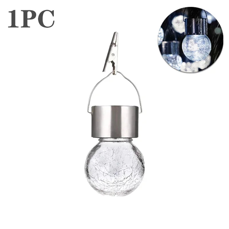 Solar Hanging Garden Lights – LED Cracked Glass Ball Lanterns Solar Garden Lantern Babs White-1PC