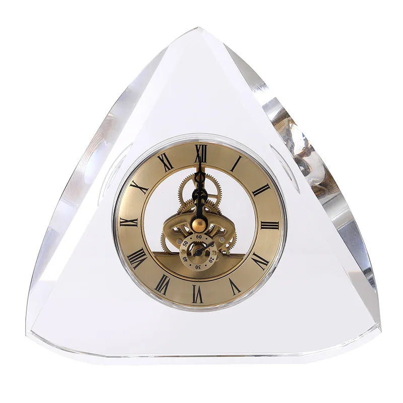 Modern Crystal Triangle Table Clock – Quartz Desk Ornament Decorative Desk Clock Babs