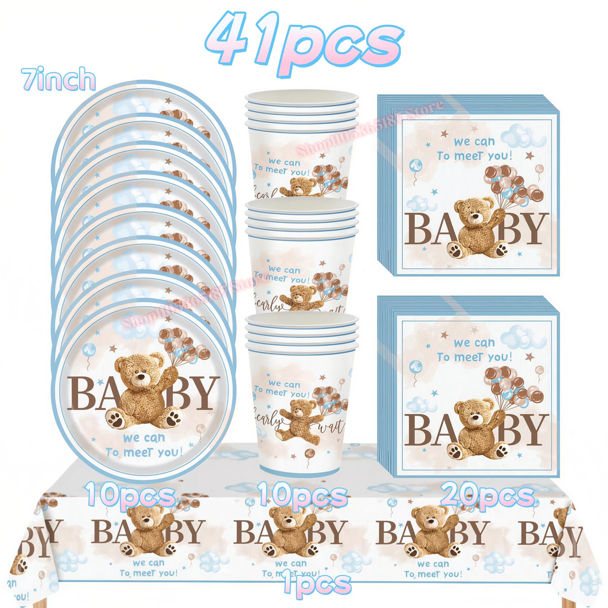 Bear Birthday Party Decoration Set – Plates, Napkins & Banner Party Decoration Set Babs 41pcs others