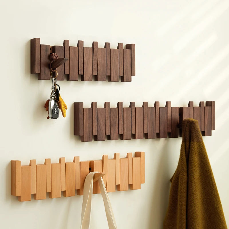 Piano Keys Solid Oak Wood Wall-Mounted Coat Rack – 6 Hooks Wall Coat Rack Babs