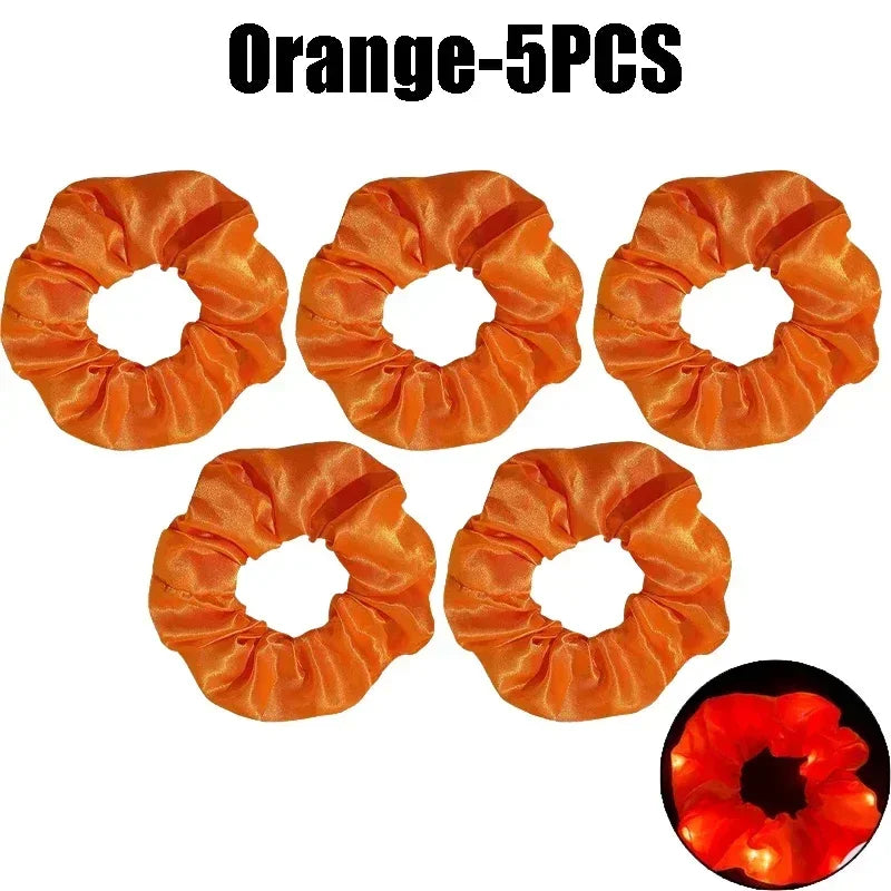 LED Light-Up Scrunchies – Satin Elastic Hair Bands for Parties LED Hair Scrunchies Babs Orange-5PCS