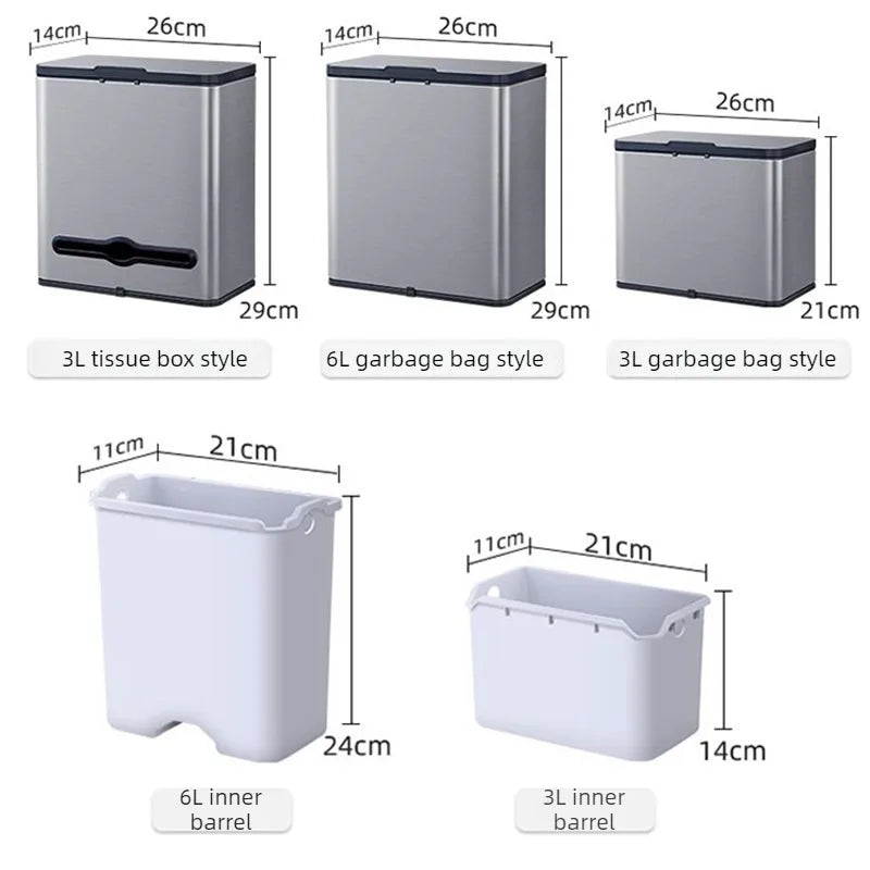 Wall Mounted Stainless Steel Trash Can with Slide Lid – 6L Wall Mounted Trash Can Babs