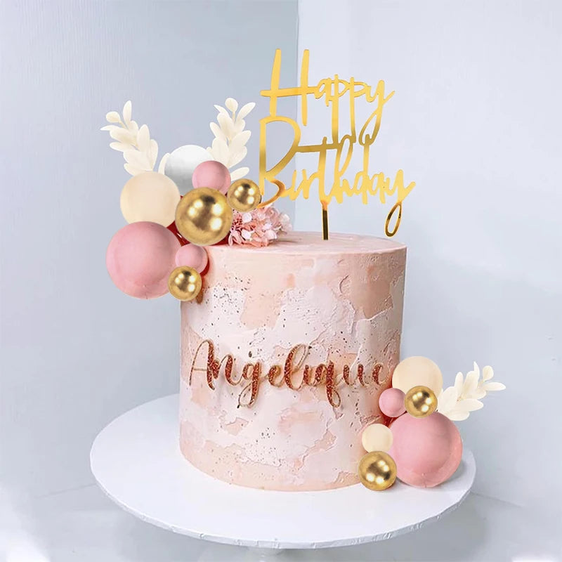 32Pcs Pink Gold Pearl Ball Cake Toppers – Party & Wedding Cake Topper Set Babs