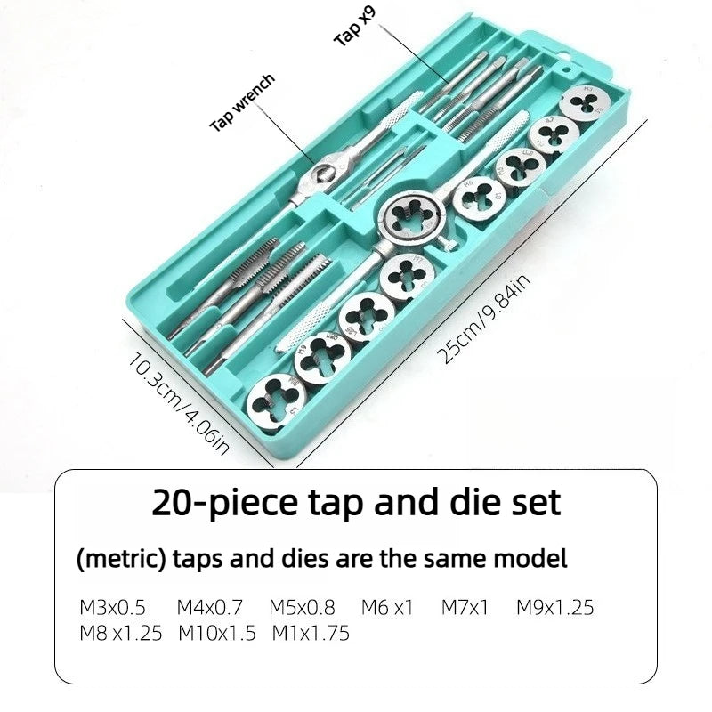 Metric Tap & Die Set 12/20Pcs – Carbide Thread Tapping Kit Tap & Die Set Babs 20pcs