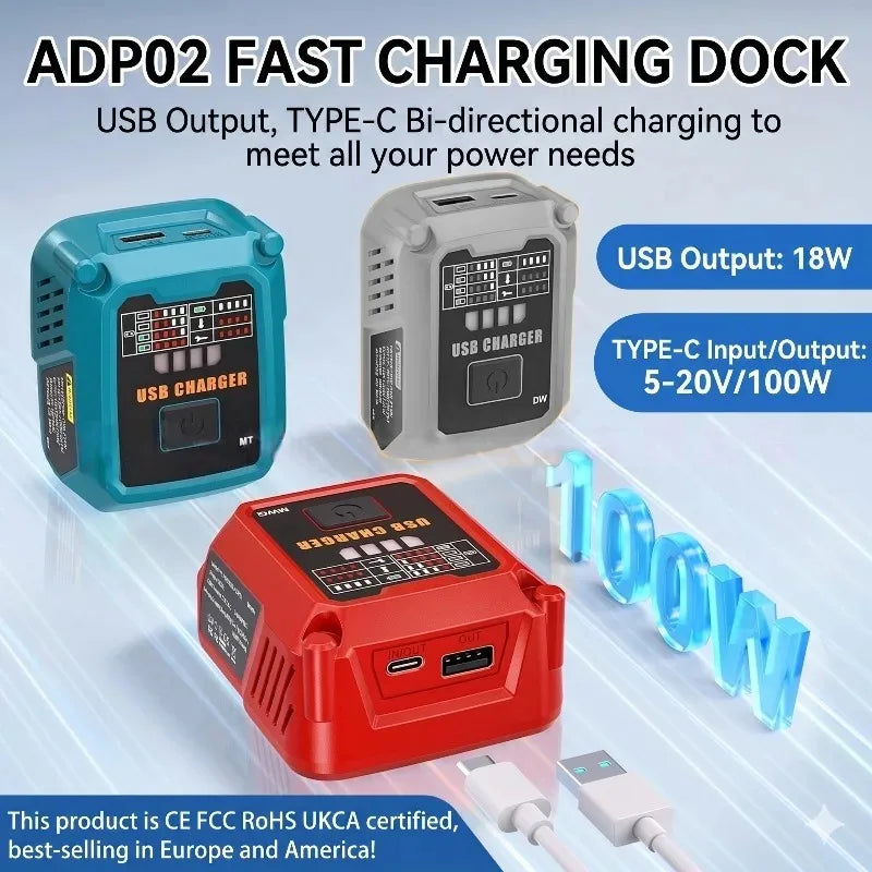 100W Portable Power Inverter Fast Charging Station 18V/20V USB-C Battery Charger Station Babs