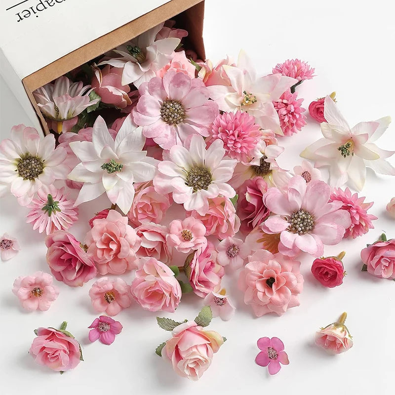 50Pcs Mini Silk Artificial Daisy & Peony Flower Heads for Decor Artificial Silk Flowers Babs