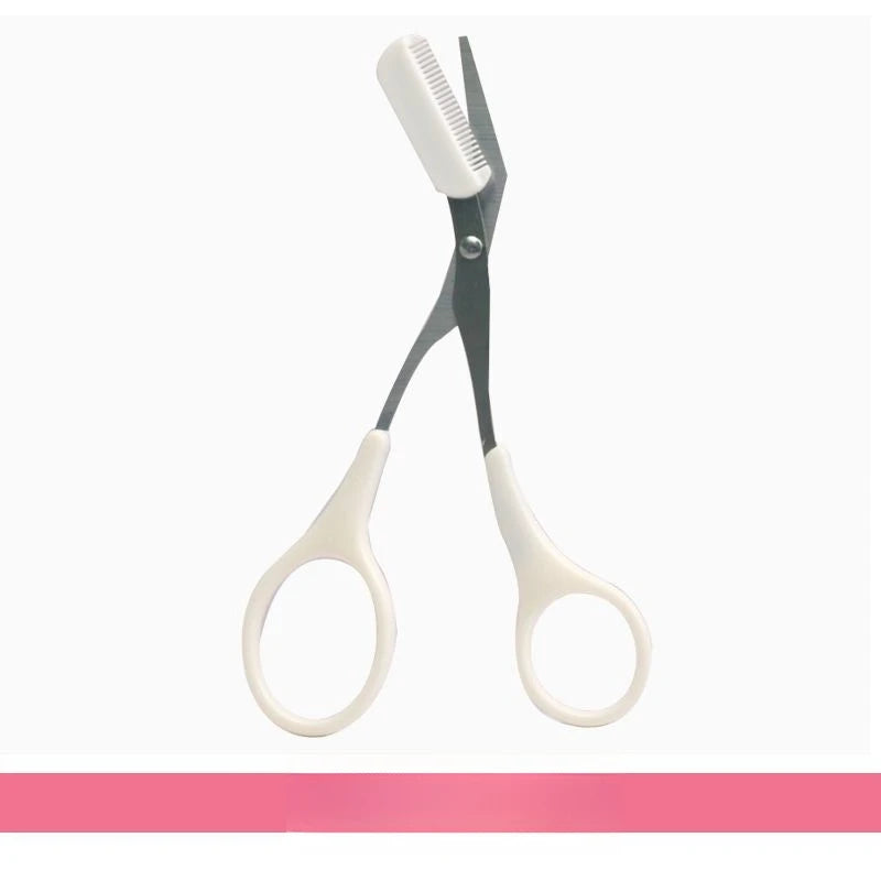 Pink Eyebrow Trimmer Scissors with Comb – Stainless Steel Eyebrow Trimmer Scissors Babs WHITE