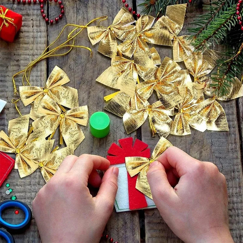 Mini Christmas Bows 12/24/36 Pcs – Red & Gold Xmas Bowknots Christmas Bow Ornaments Babs