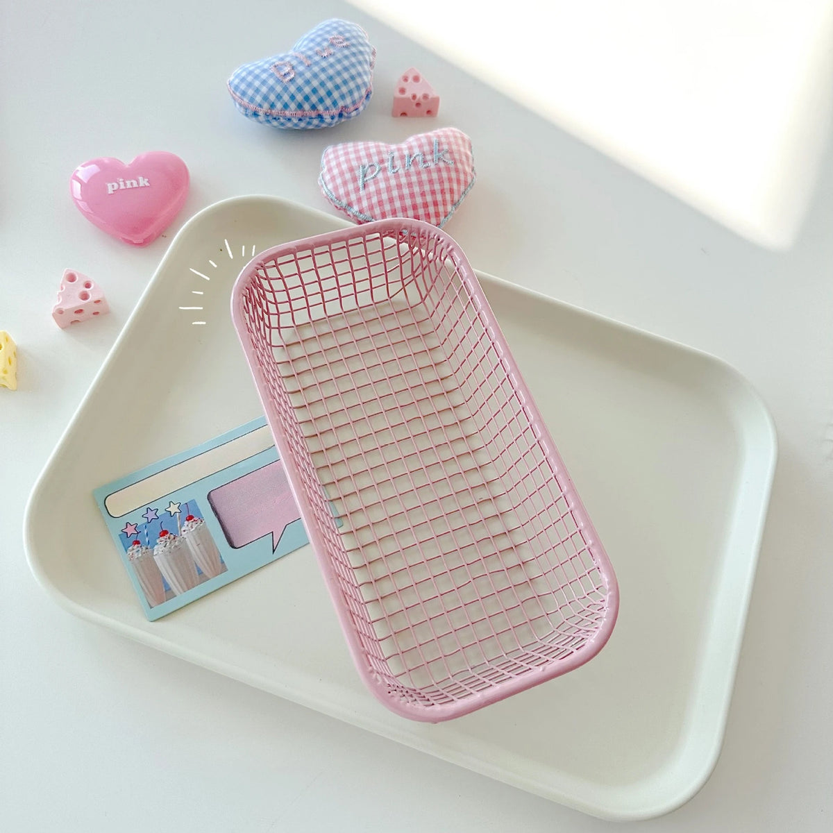 Metal Wire Storage Basket – Desk, Kitchen & Home Organizer Wire Storage Basket Babs Pink