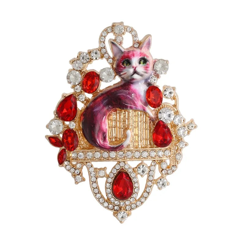 Castle Cat Rhinestone Brooch – Cute Animal Pin Corsage Fashion Brooch Pin Babs