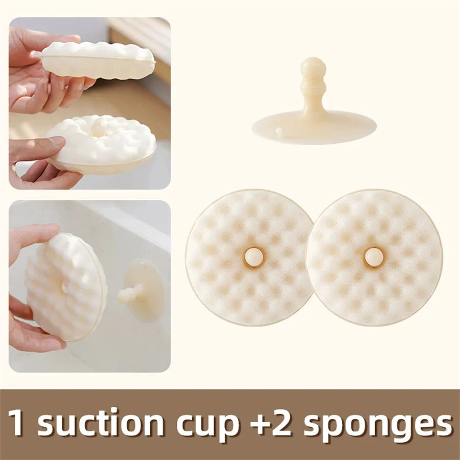 Suction Cup Dish Sponge Set – Wall Mount & 4 Foam Heads Kitchen Sponge Set Babs white