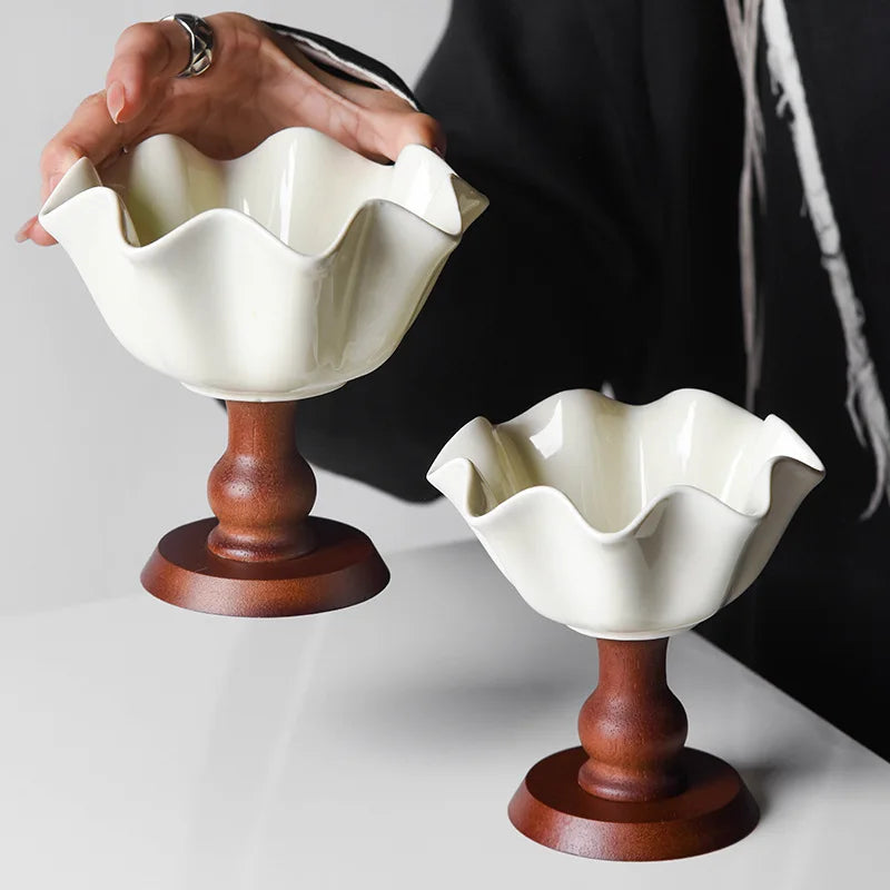 Retro High-Footed Ceramic Bowl – Decorative Desktop Storage Dish Ceramic Decorative Bowl Babs
