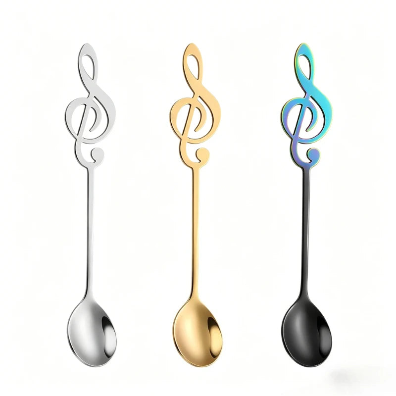 3pc Musical Note Stainless Steel Spoons | Gold Coffee Stirrers Decorative Spoon Set Babs 3PCS