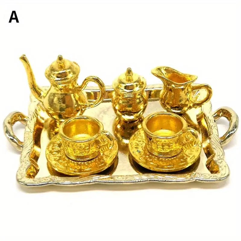 10-Piece Miniature Alloy Tea Set – Dollhouse Collectible Décor Dollhouse Miniature Set Babs A