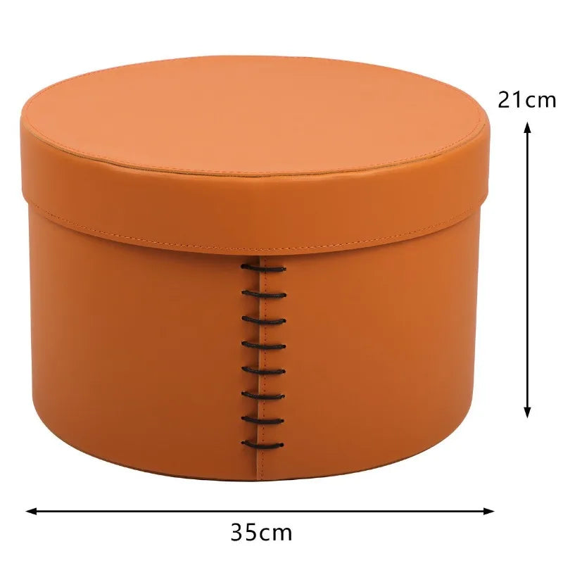 Luxury Round Leather Storage Box with Lid | Minimalist Organizer Leather Storage Box Babs Orange