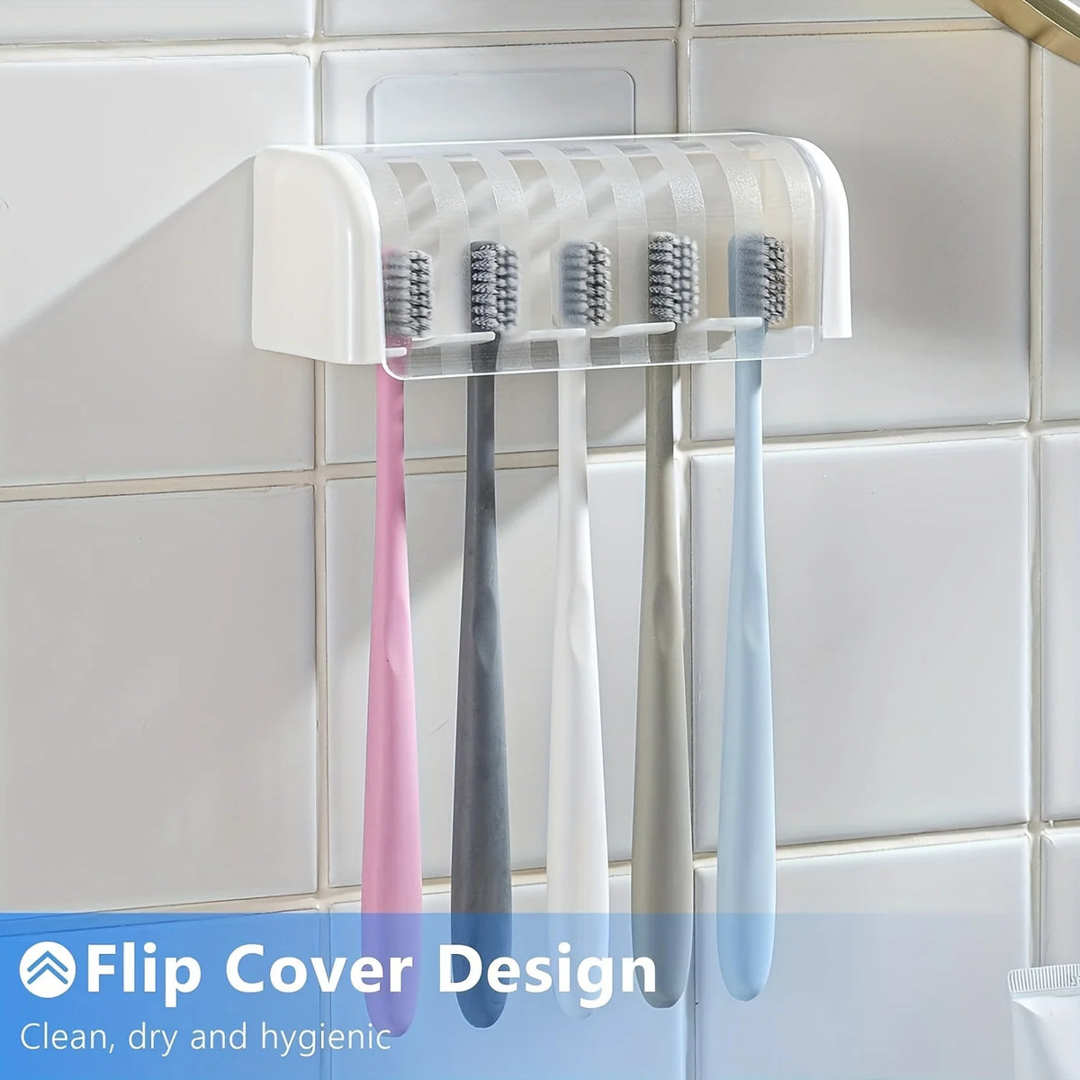 5-Slot Covered Wall Toothbrush Holder – Self-Adhesive Mount Toothbrush Holder Babs WHITE