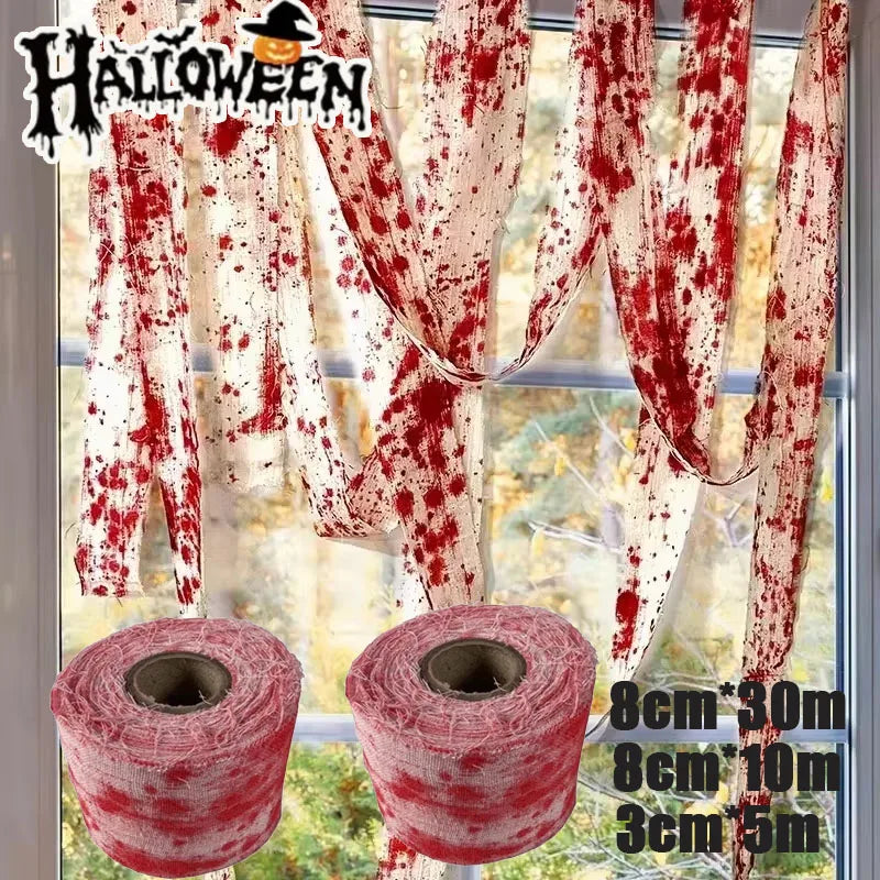 Bloody Gauze Strip Roll & Caution Tape – Halloween Decor Prop Halloween Decoration Babs