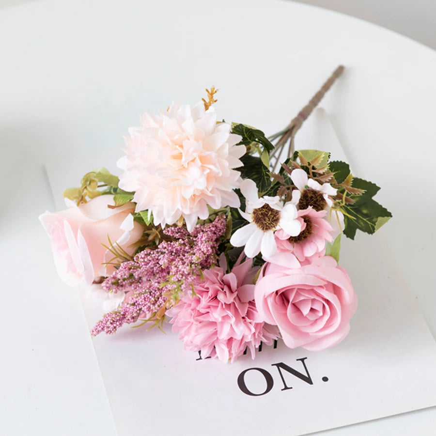 Silk Rose & Chrysanthemum Artificial Bouquet – 2/4pcs Artificial Flower Bouquet Babs color 2 2 pcs