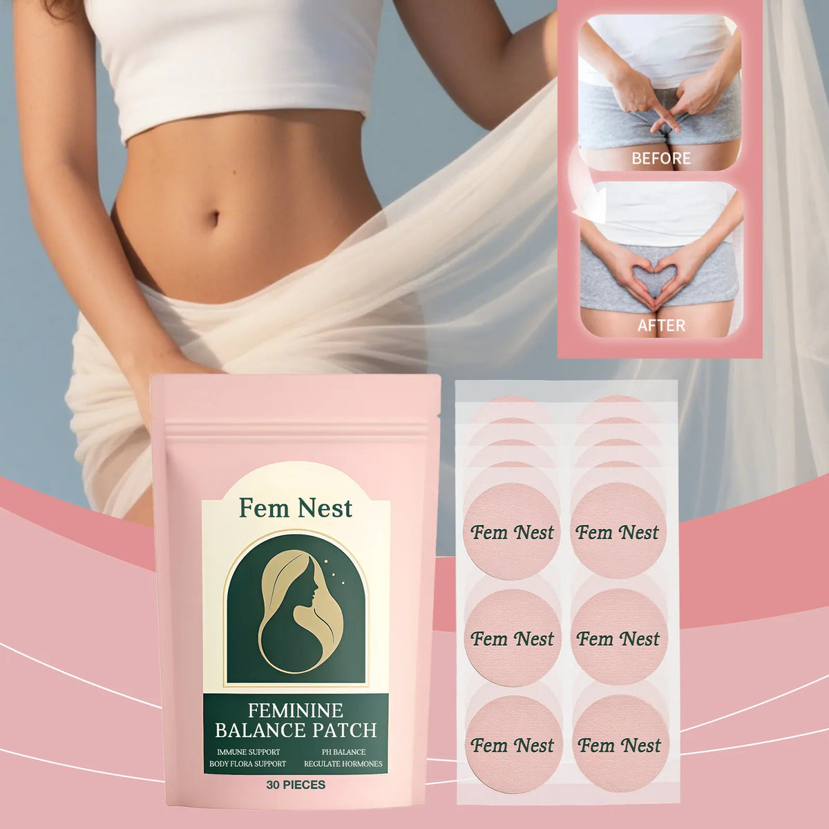 Female Wellness Balance Patches – Freshness & Comfort, 30 Pcs Feminine Care Patches Babs