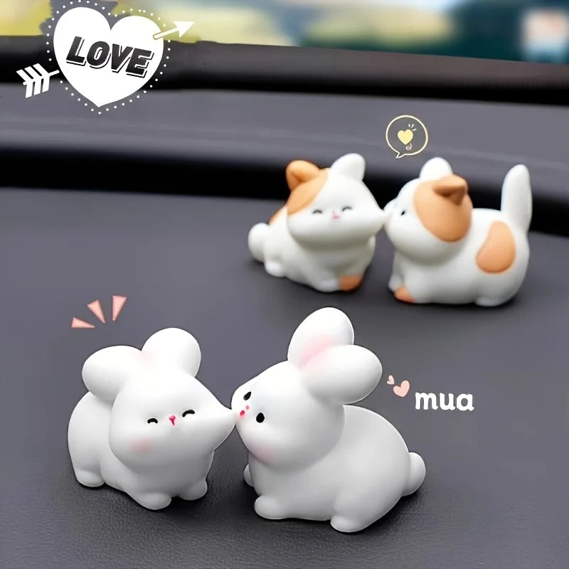 2pcs Easter Bunny Couple Car Rearview Mirror Ornament Set Car Interior Ornament Babs