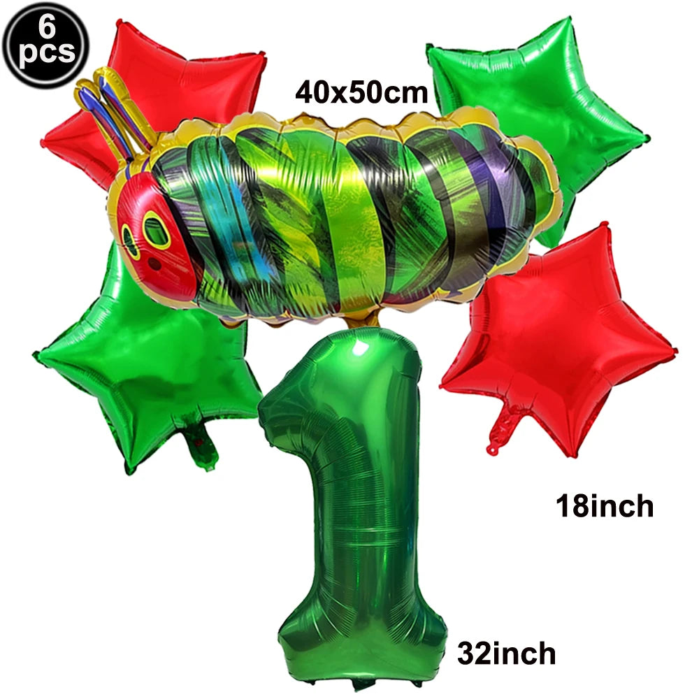 Cartoon Caterpillar Foil Balloon Set – 32" Number Balloons 1–9