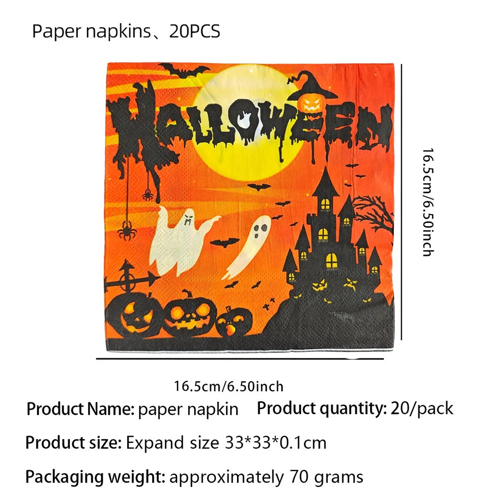 20-Pack Halloween Disposable Paper Napkins – Spooky Prints