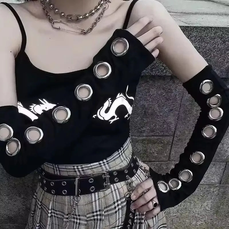 Y2K Punk Fingerless Gloves – Buckle Arm Warmers for Women Fingerless Arm Warmers Babs B2 One Size