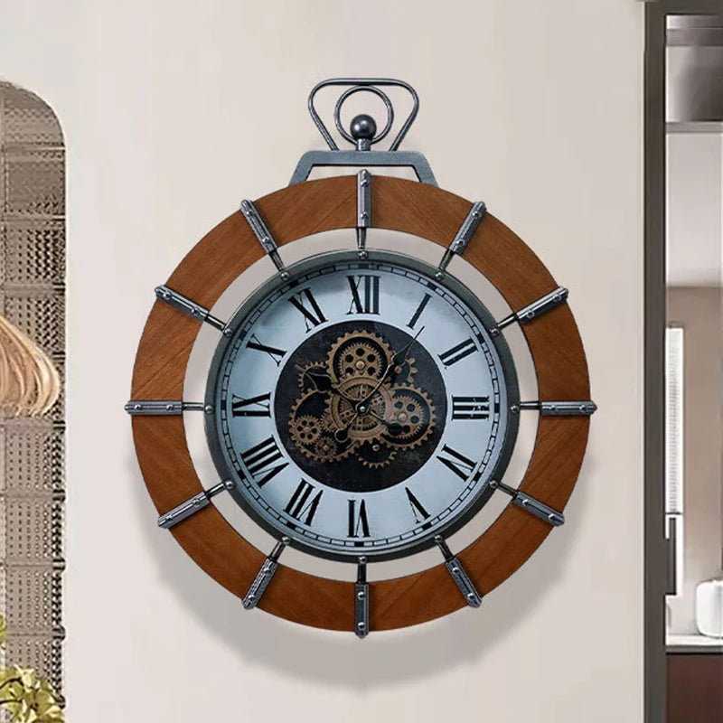 Oeny Large Vintage Wall Clock – Silent Wooden 45cm Décor Decorative Wall Clock Babs