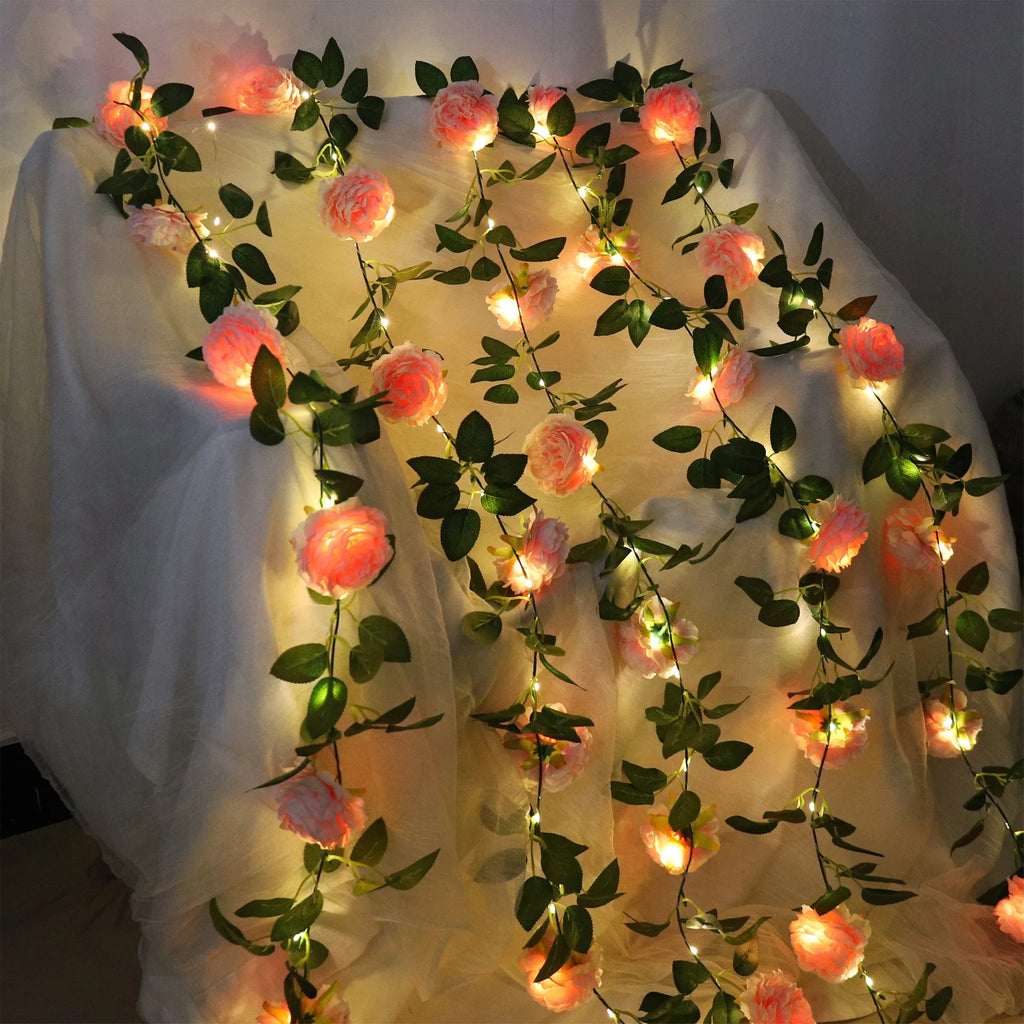 204CM Silk Peony LED Vine Garland for Wedding & Home Decor Artificial Flower Garland Babs