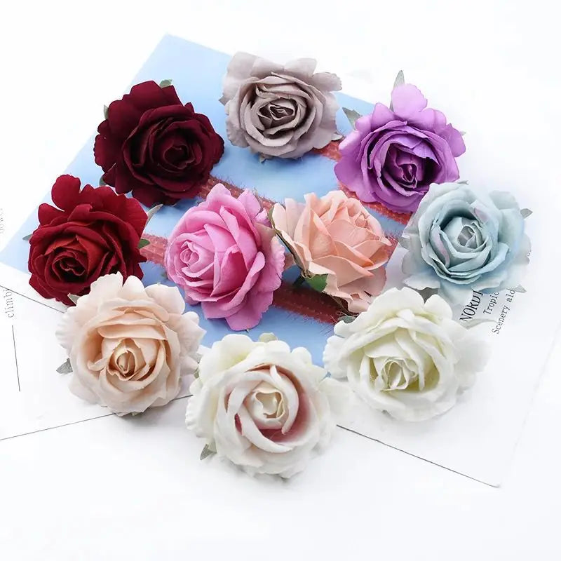 Velvet Silk Rose Heads – Artificial Flowers for Wedding & Décor Artificial Flower Heads Babs Multicolor 10 Pieces
