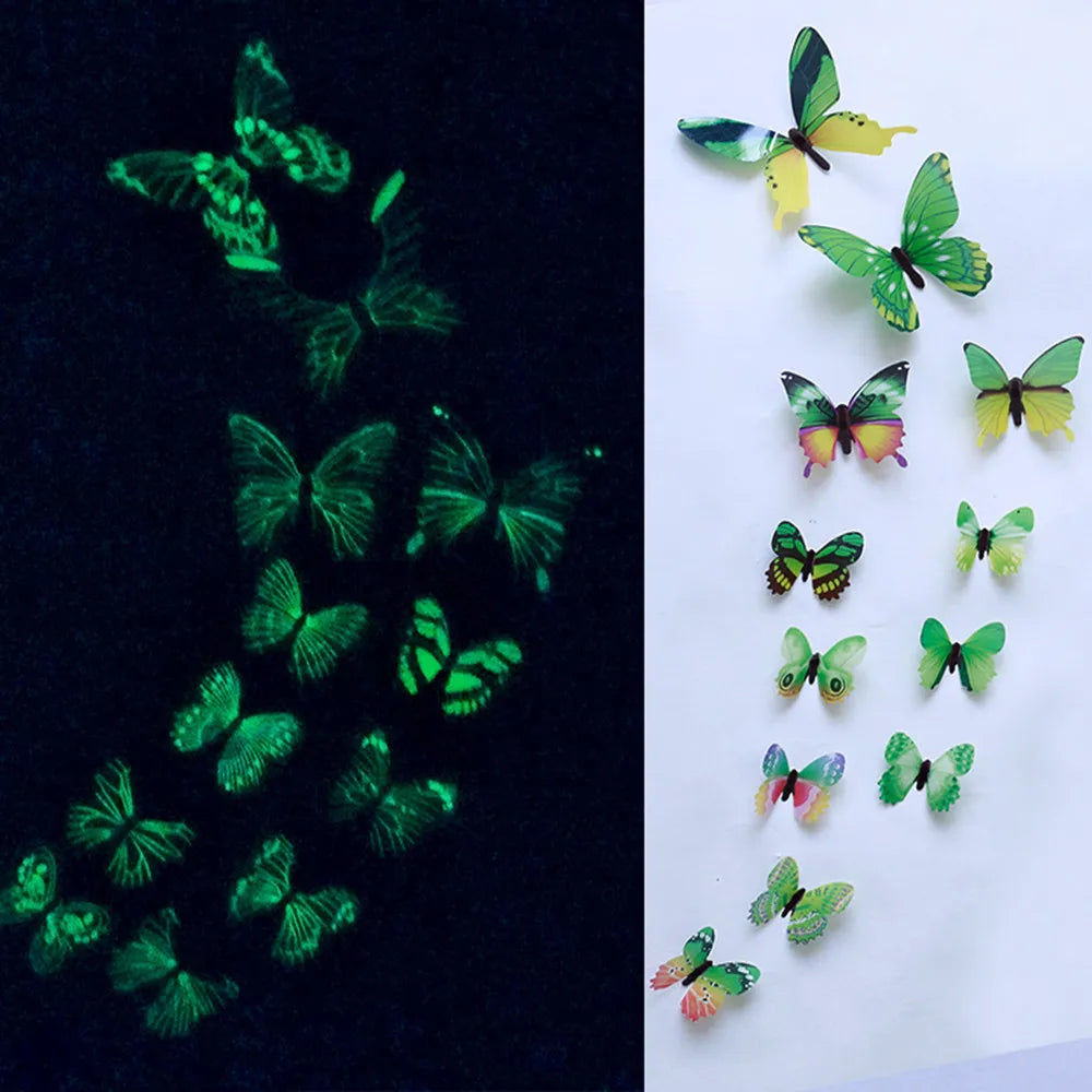 12 Glow in the Dark 3D Butterfly Wall Stickers | Luminous Decals Wall Sticker Decals Babs Green