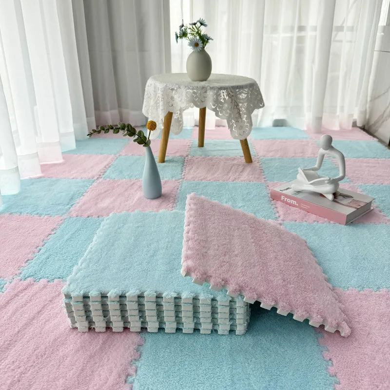 Soft Plush Baby Play Mat – EVA Foam Interlocking Puzzle Tiles Baby Play Mat Babs Blue-Pink 4PCS